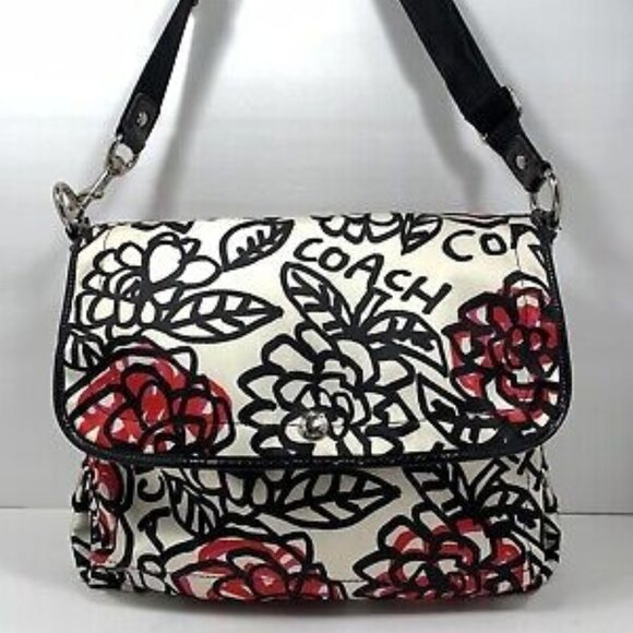 Coach Poppy Graffitti Flowered Shoulder/Crossbody Bag Purse - Picture 1 of 16